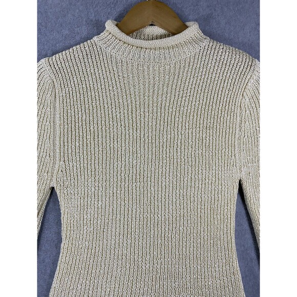 Marco G Sweater Womens Large Beige Fringe Macrame Mock Turtleneck Pullover Boho - Picture 5 of 16